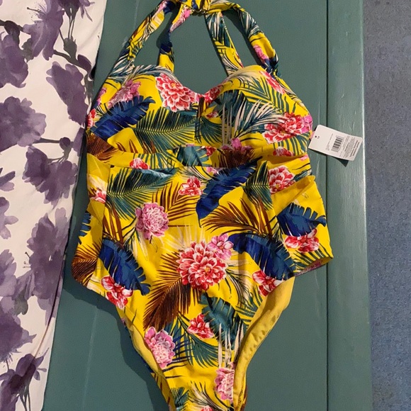 Yellow Floral One-Piece Bathing Suit - Picture 1 of 4